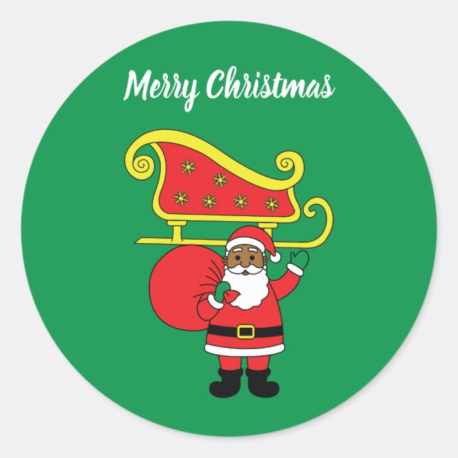 Adesivo Redondo Feliz Natal afro-americano Papai Noel Verde (Frente)