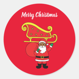 Adesivo Redondo Feliz Natal afro-americano Papai Noel Vermelho