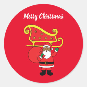 Adesivo Redondo Feliz Natal afro-americano Papai Noel Vermelho