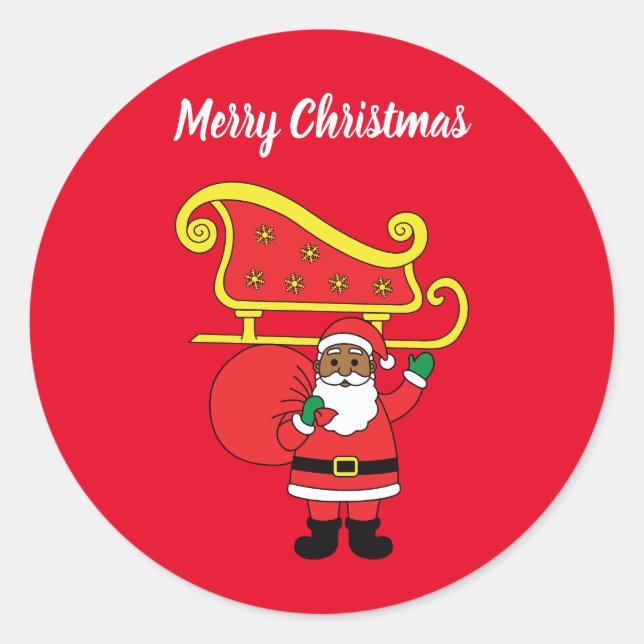 Adesivo Redondo Feliz Natal afro-americano Papai Noel Vermelho (Frente)
