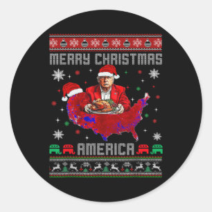 Adesivo Redondo Feliz Natal América Donald Trump Cobertura Xmas
