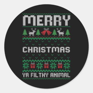 Adesivo Redondo Feliz Natal Animal Sujo Ya Ugly Família Xmas