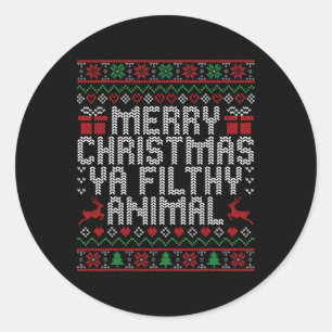 Adesivo Redondo Feliz Natal Animal Sujo Ya Xmas Family Pajam