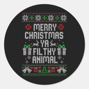 Adesivo Redondo Feliz Natal Animal Sujo Ya Xmas Family Pajam