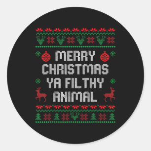 Adesivo Redondo Feliz Natal Animal Sujo Ya Xmas Family Pajam