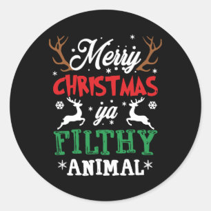 Adesivo Redondo Feliz Natal Animal Sujo Ya Xmas Pajama