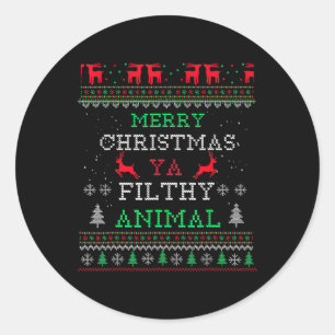 Adesivo Redondo Feliz Natal Animal Sujo Ya Xmas Pajama Famil