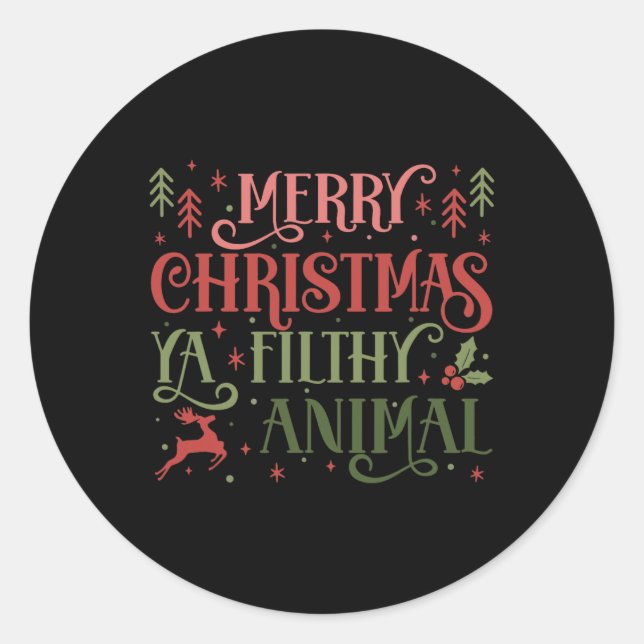 Adesivo Redondo Feliz Natal Animal Sujo Ya Xmas Pajama Ugly (Frente)
