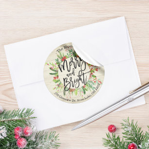 Adesivo Redondo Feliz Natal Ano Novo Deseje Holly Wreath Endereço