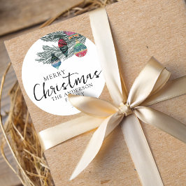 Adesivo Redondo Feliz Natal Aquarela Botânica