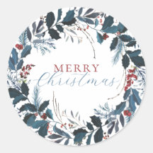 Feliz Natal Aquarela de Azevinho Azul Verde