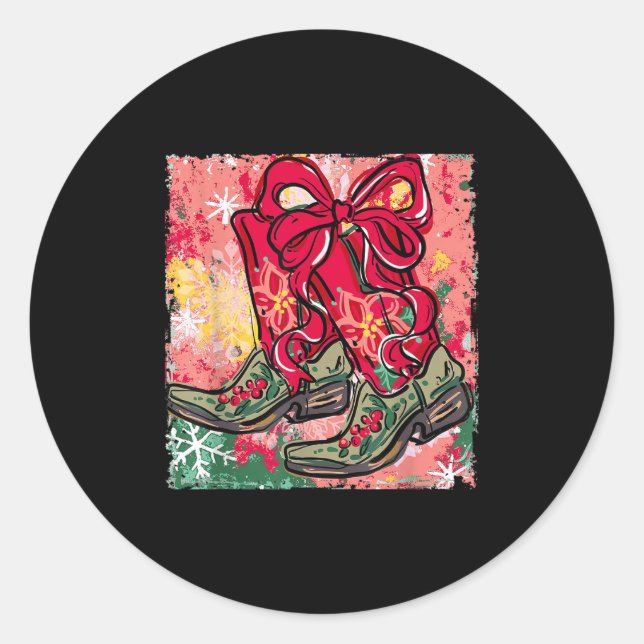 Adesivo Redondo Feliz Natal Arco Boots Cowgirl (Frente)