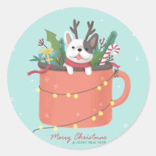Adesivo Redondo Feliz Natal: Arte Ilustradora de Cão