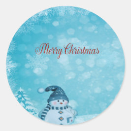 Adesivo Redondo Feliz Natal,Árvore Bonita de Pinheiros Snowman