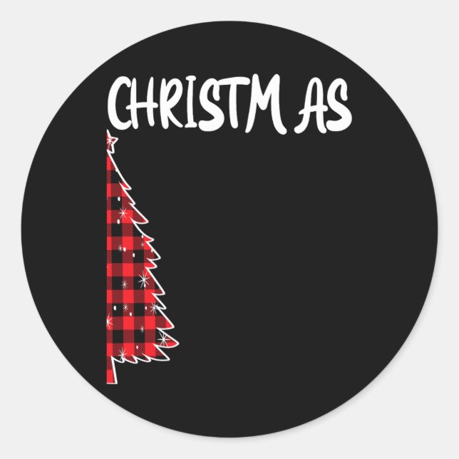 Adesivo Redondo Feliz Natal Árvore Buffalo Xadrez Xmas Mães (Frente)