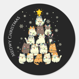 Adesivo Redondo Feliz Natal Árvore de Gatos Meowy