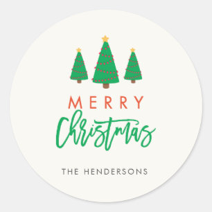 Adesivo Redondo Feliz Natal / Árvore de Natal com luzes