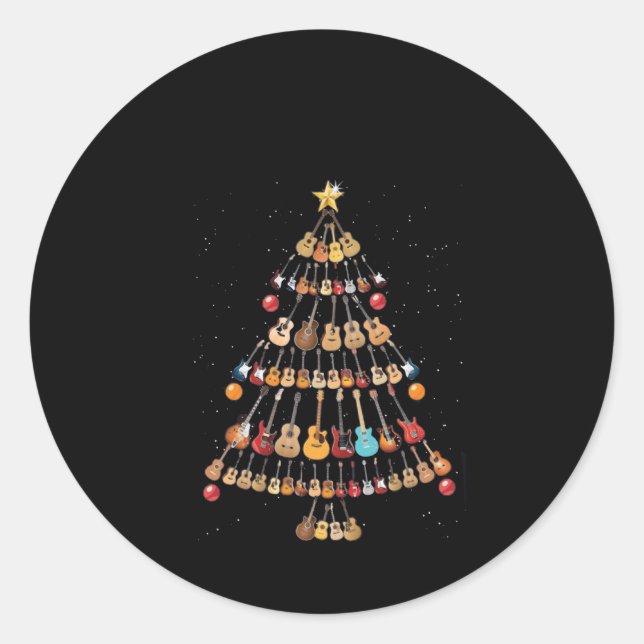 Adesivo Redondo Feliz Natal|Árvore de Natal do Instrumento Ukulele (Frente)