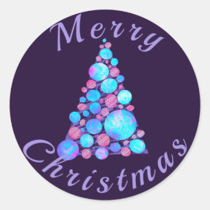 Adesivo Redondo Feliz Natal Árvore Roxo com Abstrato Baubles