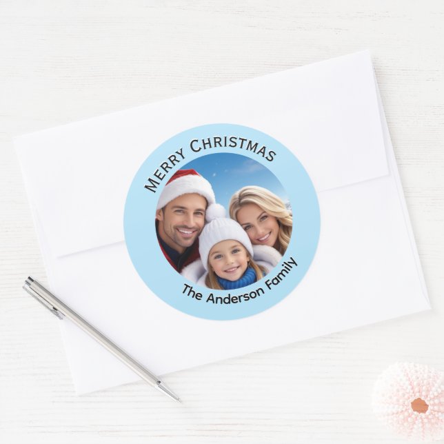 Adesivo Redondo Feliz Natal Azul Festivo (Envelope)