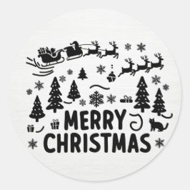 Adesivo Redondo feliz natal b & w clipart