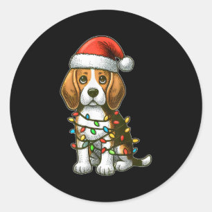 Adesivo Redondo Feliz Natal Beagle Papai Noel Luzes de Natal Cacho