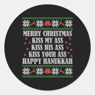 Adesivo Redondo Feliz Natal Beije Meu Dele Seu Feliz Hanukkah