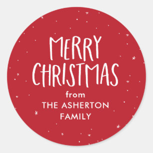 Adesivo Redondo Feliz Natal, belas estrelas vermelhas, pontos de N