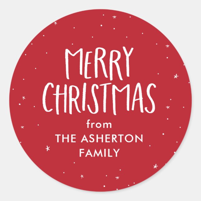 Adesivo Redondo Feliz Natal, belas estrelas vermelhas, pontos de N (Frente)