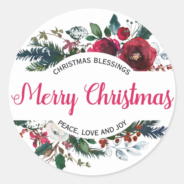 Adesivo Redondo Feliz Natal Bênçãos Red Floral (Frente)