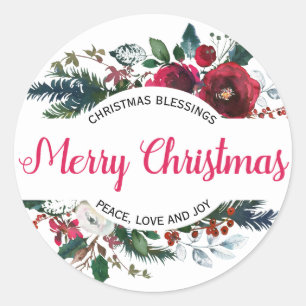 Adesivo Redondo Feliz Natal Bênçãos Red Floral