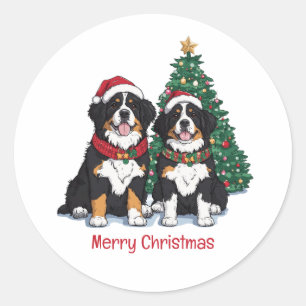 Adesivo Redondo Feliz Natal Bernese Mountain Dogs
