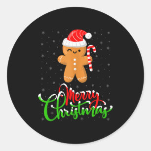 Adesivo Redondo Feliz Natal Biscoito de Gengibre Divertido de Nata