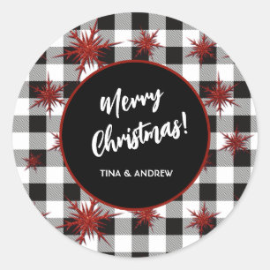 Adesivo Redondo Feliz Natal Black White Buffalo Check