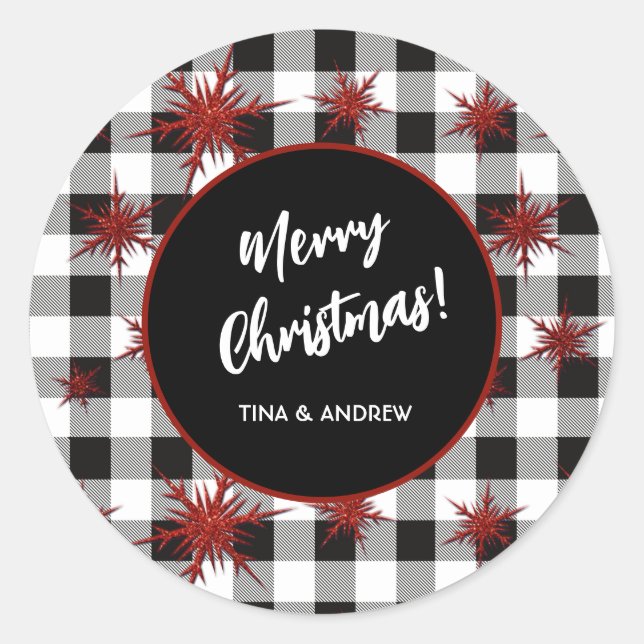 Adesivo Redondo Feliz Natal Black White Buffalo Check (Frente)