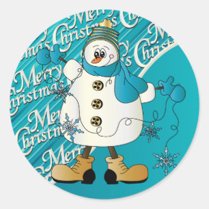 Adesivo Redondo Feliz Natal Blue Snowman