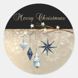 Adesivo Redondo Feliz Natal, Bolas de Galho Papai Noel