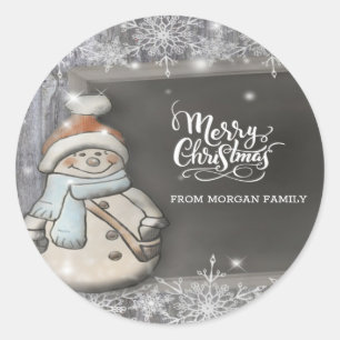 Adesivo Redondo Feliz Natal,Boneco de Neve Fofo,Flocos de Neve