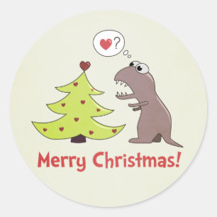 Adesivo Redondo Feliz Natal bonito do dinossauro dos desenhos