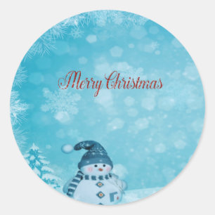 Adesivo Redondo Feliz Natal, Bonito Snowman Pine Tree