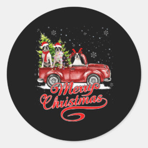 Adesivo Redondo Feliz Natal Boston Terrier Dogs Reindeer Papais no