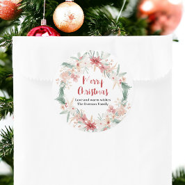 Adesivo Redondo Feliz Natal Botânico Pintado com Aquarela