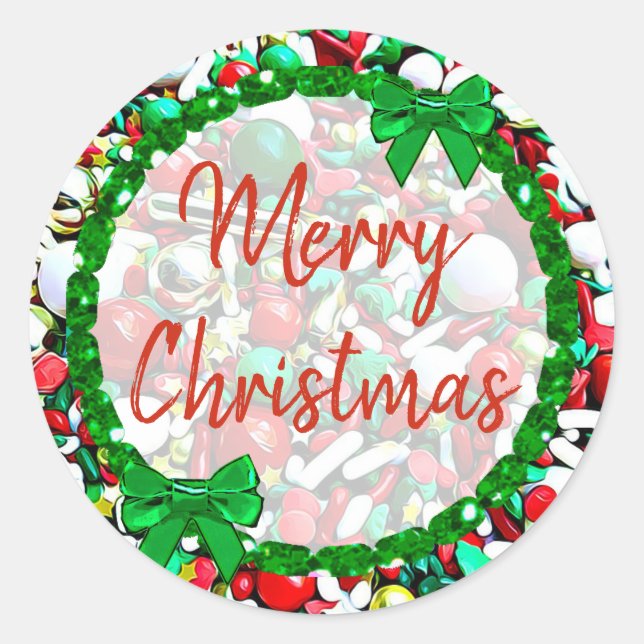 Adesivo Redondo Feliz Natal Branco, Feriados Verdes Vermelhos, Spr (Frente)