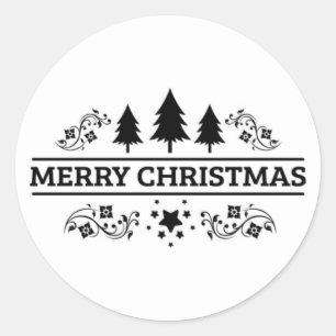 Adesivo Redondo Feliz Natal branco preto