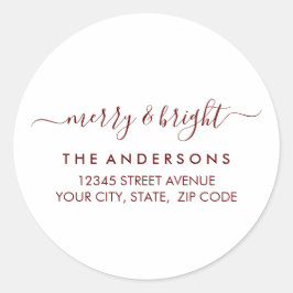 Adesivo Redondo Feliz Natal Brilhante Endereço de retorno vermelho