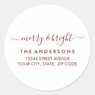 Adesivo Redondo Feliz Natal Brilhante Endereço de retorno vermelho