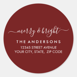 Adesivo Redondo Feliz Natal Brilhante Endereço de retorno vermelho