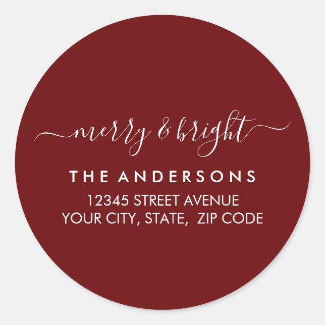 Adesivo Redondo Feliz Natal Brilhante Endereço de retorno vermelho (Frente)