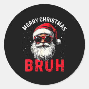 Adesivo Redondo Feliz Natal Bruh Engraçado Papai Noel Retro Homens