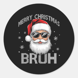 Adesivo Redondo Feliz Natal Bruh Engraçado Papai Noel Retro Homens